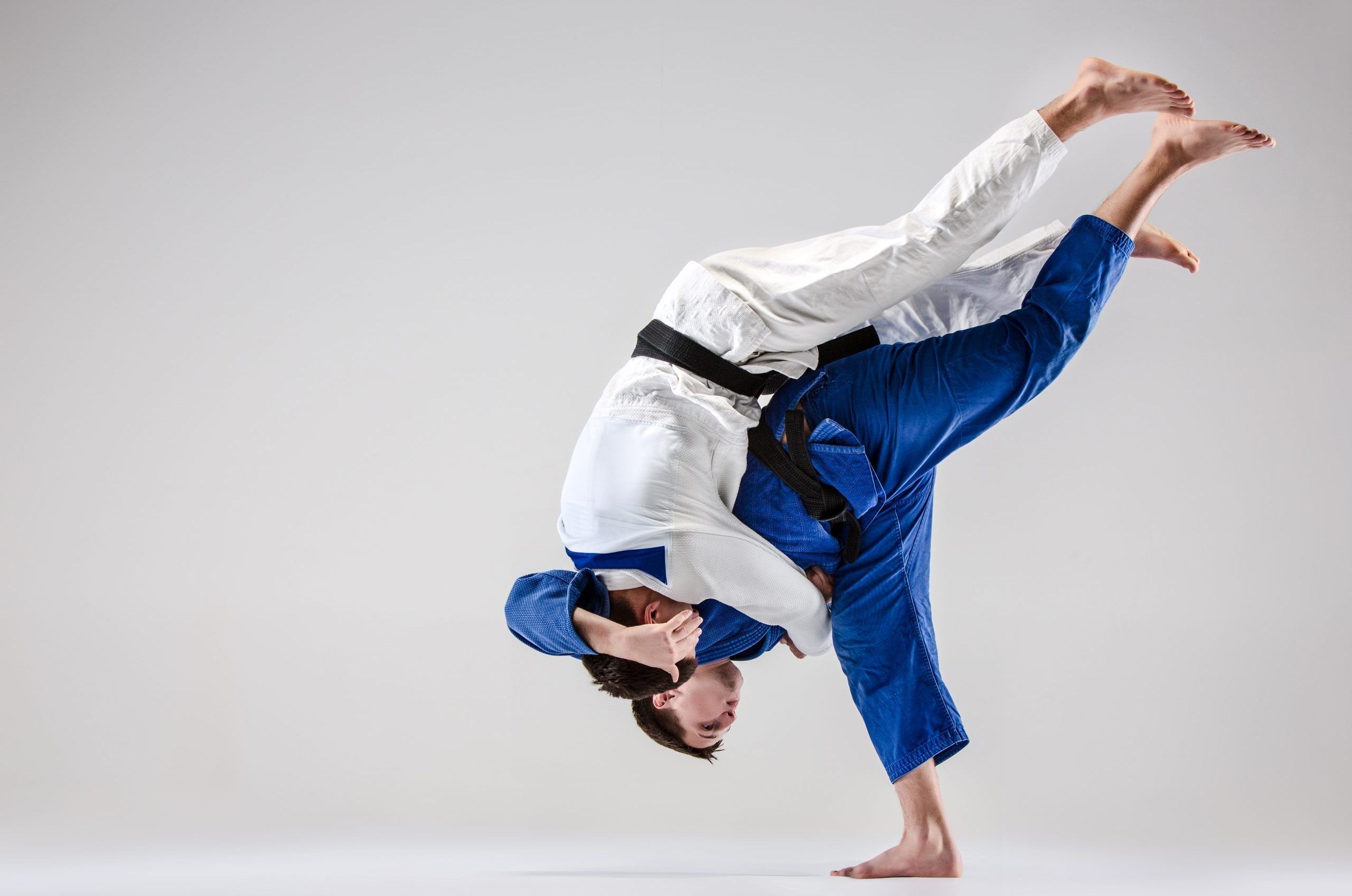 The two judokas fighters fighting men